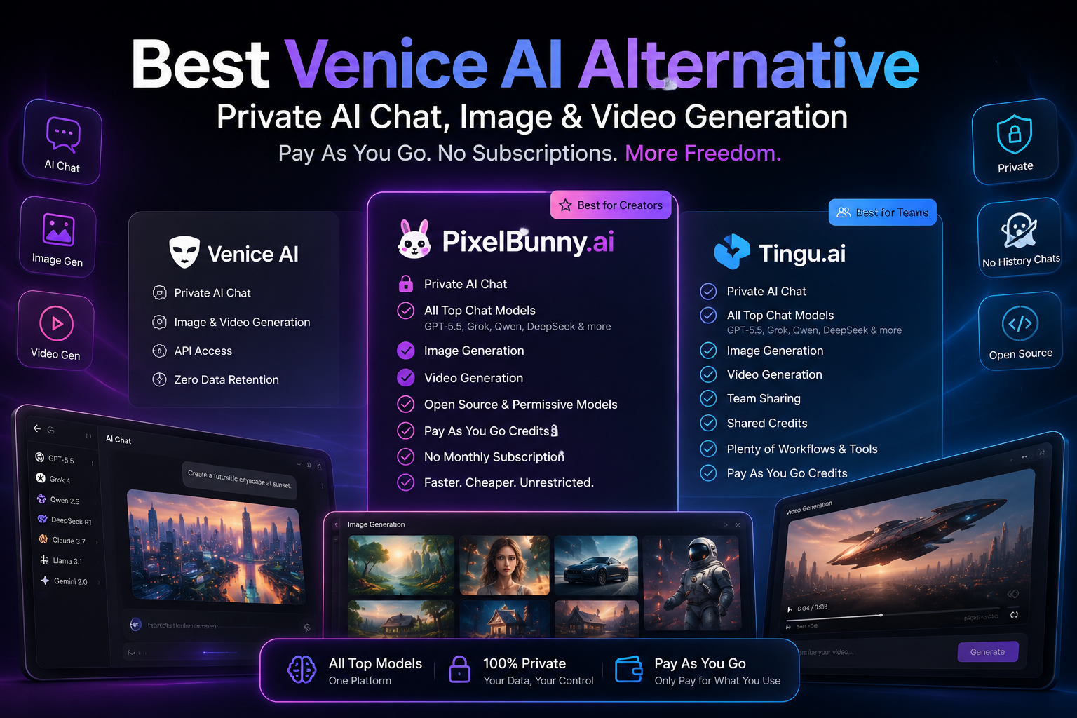 Venice AI Alternative: Best Pay As You Go AI Chat, Image and Video Generator